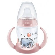 Nuk Disney Winnie the Pooh 6-18m First Choice Learner Bottle 150ml - Розово - Пластмасова чаша за обучение за възраст 6-18 месеца с дръжки и силиконов накрайник