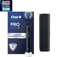 Oral-B ProSeries 3 Black Travel Edition 1 бр - Акумулаторна електрическа четка за зъби със сензор за налягане и куфар за пътуване за дълбоко почистване