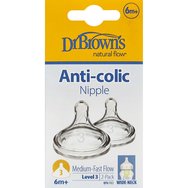 Dr. Brown\'s Natural Flow Options+ Level 3 Silicone Teat 6m+, 2 бр, Код WN3201-ELX