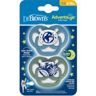 Dr. Brown\'s Advantage Glow-in-the-Dark Silicone Soother 6-18m 2 части, код PA22004-INTL - синьо / каки