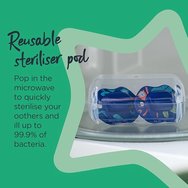 Tommee Tippee Moda Orthodontic Midnight Jungle Silicone Soother 18-36m Ортодонтска силиконова залъгалка с кутия за стерилизация 2 броя - Синьо / Сиво Tommee Tippee Moda Orthodontic Midnight Jungle Silicone Soother 18-36m Ортодонтска силиконова залъгалка с кутия за стерилизация 2 броя - Синьо / Сиво