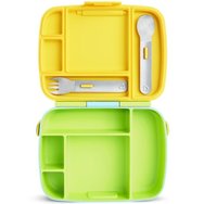 Munchkin Bento Box Green / Blue Кутия за храна с отделения & вилица & лъжица 1 брой Munchkin Bento Box Green / Blue Кутия за храна с отделения & вилица & лъжица 1 брой