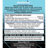 Health Aid L-Taurine 550mg Хранителна добавка с аминокиселина таурин и витамин B6 за подкрепа на сърдечно-съдовата и нервната система 60tabs Health Aid L-Taurine 550mg Хранителна добавка с аминокиселина таурин и витамин B6 за подкрепа на сърдечно-съдовата и нервната система 60tabs