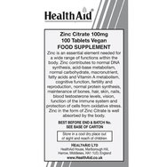 Health Aid Zinc Citrate 100mg 100tabs