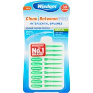 Wisdom Clean Between Pro Interdental Brushes Интердентални четки с ергономична форма за лесен достъп & до задните зъби 30 броя - Medium Green