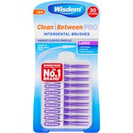 Wisdom Clean Between Pro Interdental Brushes Интердентални четки с ергономична форма за лесен достъп & до задните зъби 30 броя - Large Purple