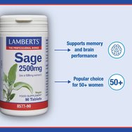 Lamberts Sage 2500mg Хранителна добавка с екстракт от градински чай за облекчаване на симптомите на менопаузата с антиоксидантни свойства 90tabs Lamberts Sage 2500mg Хранителна добавка с екстракт от градински чай за облекчаване на симптомите на менопаузата с антиоксидантни свойства 90tabs