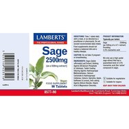 Lamberts Sage 2500mg Хранителна добавка с екстракт от градински чай за облекчаване на симптомите на менопаузата с антиоксидантни свойства 90tabs Lamberts Sage 2500mg Хранителна добавка с екстракт от градински чай за облекчаване на симптомите на менопаузата с антиоксидантни свойства 90tabs
