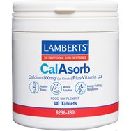Lamberts CalAsorb Calcium 800mg & Vitamin D3 6μg Хранителна добавка с калций под формата на цитрат и витамин D3 за максимално усвояване и добро здраве на костите 180tabs Lamberts CalAsorb Calcium 800mg & Vitamin D3 6μg Хранителна добавка с калций под формата на цитрат и витамин D3 за максимално усвояване и добро здраве на костите 180tabs