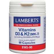 Lamberts Vitamins D3 2000iu & K2 90µg Витамин D3 и K2 (MK-7) - хранителна добавка с естествен произход, високо качество за подкрепа на костите и имунната система. 90caps