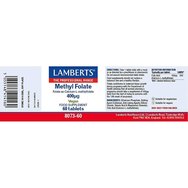Lamberts Methyl Folate 400μg Хранителна добавка с фолиева киселина в метаболитно активна форма за правилното развитие на тъканите по време на бременност, енергийния метаболизъм & баланса на хомоцистеина 60tabs Lamberts Methyl Folate 400μg Хранителна добавка с фолиева киселина в метаболитно активна форма за правилното развитие на тъканите по време на бременност, енергийния метаболизъм & баланса на хомоцистеина 60tabs