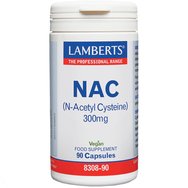 Lamberts NAC 300mg Хранителна добавка с високопречистен N-ацетил-L-цистеин за детоксикация & добро функциониране на черния дроб & дихателната система 90caps