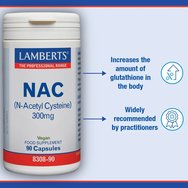 Lamberts NAC 300mg Хранителна добавка с високопречистен N-ацетил-L-цистеин за детоксикация & добро функциониране на черния дроб & дихателната система 90caps Lamberts NAC 300mg Хранителна добавка с високопречистен N-ацетил-L-цистеин за детоксикация & добро функциониране на черния дроб & дихателната система 90caps
