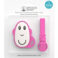 Matchstick Monkey Flat Face Teether & Soother Clip Код 24101, 1 брой - Розов