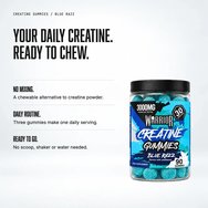 Warrior Creatine Gummies Хранителна добавка с креатин за повишаване на мускулната сила & издръжливост с вкус на синя малина 90 желирани бонбона - Blue Razz Warrior Creatine Gummies Хранителна добавка с креатин за повишаване на мускулната сила & издръжливост с вкус на синя малина 90 желирани бонбона - Blue Razz