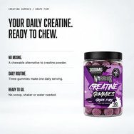 Warrior Creatine Gummies Хранителна добавка с креатин за повишаване на мускулната сила & издръжливост с вкус на горски плодове 90 желирани бонбона - Grape Fury Warrior Creatine Gummies Хранителна добавка с креатин за повишаване на мускулната сила & издръжливост с вкус на горски плодове 90 желирани бонбона - Grape Fury