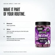 Warrior Creatine Gummies Хранителна добавка с креатин за повишаване на мускулната сила & издръжливост с вкус на горски плодове 90 желирани бонбона - Grape Fury Warrior Creatine Gummies Хранителна добавка с креатин за повишаване на мускулната сила & издръжливост с вкус на горски плодове 90 желирани бонбона - Grape Fury
