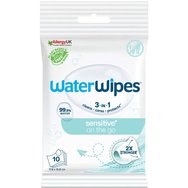 WaterWipes 99.9% Water On the Go Wipes 10 броя - Почистващи мокри кърпички за възрастни без пластмаса, изработени от 100% растителни влакна, с вода и капка екстракт от семена на грейпфрут, за употреба навсякъде