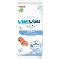 WaterWipes Sensitive+ Newborn & Baby Wipes 0m+, 28 бр - Неароматизирани почистващи бебешки кърпички с 99,9% вода и 0,01% екстракт от семки на грейпфрут