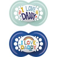 Mam Ι Love Mummy & Daddy Orthodontic Silicone Soother 16m+ Светло синьо - синьо 2 части, код 265SB1