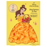 Mad Beauty Promo Disney Princess Body Exfoliator & Peony & Cherry Blossom Soap 100g,Ексфолираща Гъба за Тяло & Хидратиращ Сапун, Вдъхновен от Belle с Аромат на Божур & Цвят на Череша