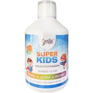 Smile Super Kids Multivitamin Мултивитамини, минерали и растителни екстракти. Хранителна добавка в течност за пиене за деца от 5 до 12 години за правилно развитие и покриване на хранителни дефицити с вкус на портокал. 500ml