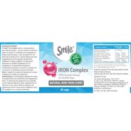 Smile Iron Complex Формула за хранителна добавка с желязо от листа от къри, витамин C и витамини от група B за оптимално усвояване, лечение на дефицит и енергия 30caps Smile Iron Complex Формула за хранителна добавка с желязо от листа от къри, витамин C и витамини от група B за оптимално усвояване, лечение на дефицит и енергия 30caps