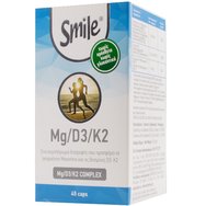 Smile Mg/D3/K2 Complex Хранителна добавка, която допринася за поддържане на нормални кости, за намаляване на умората & изтощението, благодарение на комбинацията от магнезий, витамин D3 & K2 45caps Smile Mg/D3/K2 Complex Хранителна добавка, която допринася за поддържане на нормални кости, за намаляване на умората & изтощението, благодарение на комбинацията от магнезий, витамин D3 & K2 45caps