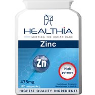 Healthia Zinc 475mg High Potency 120caps - Хранителна добавка с цинков цитрат за укрепване на имунната система и добро здраве на косата, ноктите и кожата Healthia Zinc 475mg High Potency 120caps - Хранителна добавка с цинков цитрат за укрепване на имунната система и добро здраве на косата, ноктите и кожата