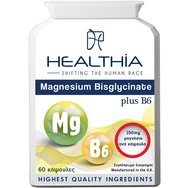 Healthia Magnesium Bisglycinate Plus B6 Хранителна добавка с хелатен магнезий & витамин B6, която допринася за ежедневната подкрепа на енергията, благосъстоянието & нервната система 60caps