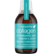 Natura Vita Collagen, Hyaluronic Acid, Vitamins & Minerals Хранителна добавка с колаген, хиалуронова киселина, витамини и минерали в течност за пиене за добро здраве на косата, кожата, ноктите и ставите с вкус на манго 250ml