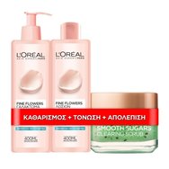 L\'oreal Paris PROMO PACK Smooth Sugars Kiwi Face Scrub 50ml & Fine Flowers Lait 400ml & Tonic Lotion Normal Skin 400ml