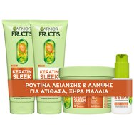 Garnier Promo Fructis Keratin Sleek Shampoo 200ml & Conditioner 200ml & Keratin Fructis Sleek & Stay Serum 100ml & Fructis Keratin Sleek Mask 370ml - Шампоан и балсам и изглаждащ серум за коса и маска за коса с кератин за непокорна и суха коса