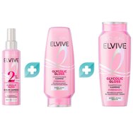L'Oreal Paris Promo Elvive Glycolic Gloss Leave-In Serum 150ml & Conditioner 300ml & Shampoo 400ml