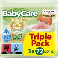BabyCare Chamomile Baby Wipes Triple Pack 216 бр (3x72 бр) BabyCare Chamomile Baby Wipes Triple Pack 216 бр (3x72 бр)