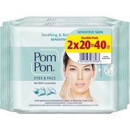 Pom Pon Promo Soothing & Rejuvenating with Ceramides, Sensitive Skin Face & Eyes Wipes 40 бр (2x20 бр) Pom Pon Promo Soothing & Rejuvenating with Ceramides, Sensitive Skin Face & Eyes Wipes 40 бр (2x20 бр)