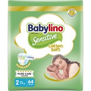 Babylino Sensitive Cotton Soft Mini Νο2 (3-6kg) 64 бр Babylino Sensitive Cotton Soft Mini Νο2 (3-6kg) 64 бр