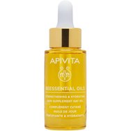 Apivita PROMO PACK Time to Glow Up Beessential Oils Strengthening - Hydrating Skin Supplement Day Oil 15ml & 3 in 1 Cleansing Milk 50ml & Avocado Tissue Face Mask 10ml & Подарък тоалетна чанта