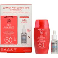 Apivita Promo Bee Sun Safe Dry Touch Invisible Face Fluid Spf50 with Marine Algae & Propolis 50ml & Подарък Bee Tech Concentrates HA5 Honey Repair Serum 10ml - Високозащитен, тънък крем за лице с водорасли и прополис и възстановяващ и изглаждащ серум за лице, който 