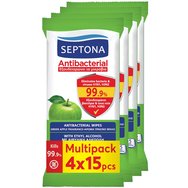 Septona Promo Antibacterial Hand Wipes Антибактериални кърпички за ръце с аромат на зелена ябълка 60 броя (4x15 броя) Septona Promo Antibacterial Hand Wipes Антибактериални кърпички за ръце с аромат на зелена ябълка 60 броя (4x15 броя)