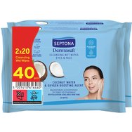 Septona Dermasoft Cleansing Wet Wipes Eyes & Face Coconut Water & Oxygen Boosting Agent 40 бр (2x20 бр) - Кърпички за премахване на грим от лице и очи с кокосова вода, подходящи за чувствителна кожа Septona Dermasoft Cleansing Wet Wipes Eyes & Face Coconut Water & Oxygen Boosting Agent 40 бр (2x20 бр) - Кърпички за премахване на грим от лице и очи с кокосова вода, подходящи за чувствителна кожа