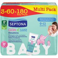 Septona Multi Pack Calm n' Care Baby Sensitive Wipes 180 бр (3x60 бр) - Меки бебешки кърпички за чувствителна кожа от 0 до 12 месеца с действието на защитен успокояващ крем Septona Multi Pack Calm n' Care Baby Sensitive Wipes 180 бр (3x60 бр) - Меки бебешки кърпички за чувствителна кожа от 0 до 12 месеца с действието на защитен успокояващ крем