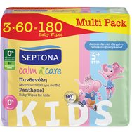 Septona Calm n' Care Kids Panthenol Baby Wipes 180 Парчета (3x60 Парчета) - Меки бебешки кърпички с пантенол и 0% пластмаса, за деца от 3 години в евтина опаковка Septona Calm n' Care Kids Panthenol Baby Wipes 180 Парчета (3x60 Парчета) - Меки бебешки кърпички с пантенол и 0% пластмаса, за деца от 3 години в евтина опаковка