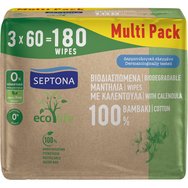 Septona Multi Pack Ecolife Baby Wipes 180 бр (3x60 бр) - Бебешки биоразградими бебешки кърпички с невен от 100% памук Septona Multi Pack Ecolife Baby Wipes 180 бр (3x60 бр) - Бебешки биоразградими бебешки кърпички с невен от 100% памук