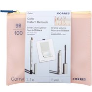 Korres Promo Solid Color Eyeliner Pencil 1,2g - 01 Black & Drama Volume Mascara 4ml - 01 Black & Compact Mirror 1 брой & Несесер 1 брой