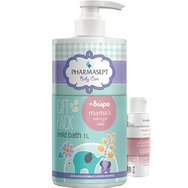Pharmasept Promo Baby Care Mild Bath 3m+ 1L & Подарък Mama's Intim Gel 40ml - Бебешки душ гел за тяло и коса без алкали или сапун с неутрално pH и мек, хидратиращ почистващ препарат за чувствителна зона по време на бременност и след това