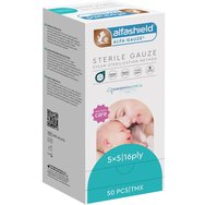 AlfaShield Gauze Sterile , 50 броя - Стерилна марля с размер 5х5см. 16 слоя в индивидуални пакети AlfaShield Gauze Sterile , 50 броя - Стерилна марля с размер 5х5см. 16 слоя в индивидуални пакети
