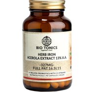 Bio Tonics Herb Iron Plus Acerola Extract Хранителна Добавка с Желязо от Растителен Произход & Екстракт от Ацерола, Богат на Витамин C с Добавена Смес от Пробиотици за По-Добро Усвояване за Справяне с Анемията & Умората 90caps