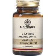 Bio Tonics L-Lysine 1000mg Хранителна добавка от L-лизин хидрохлорид под формата на капсули с висока абсорбция за детоксикация на черния дроб & превенция на повторната поява на вируса на лабиалния херпес, както & на други вирусни инфекции 60caps
