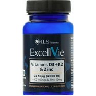 Ils Pharma Excellvie Vitamin D3+Κ2 & Zinc 2000iu 30caps - Хранителна добавка с цинк за цялостно здраве на костите Ils Pharma Excellvie Vitamin D3+Κ2 & Zinc 2000iu 30caps - Хранителна добавка с цинк за цялостно здраве на костите